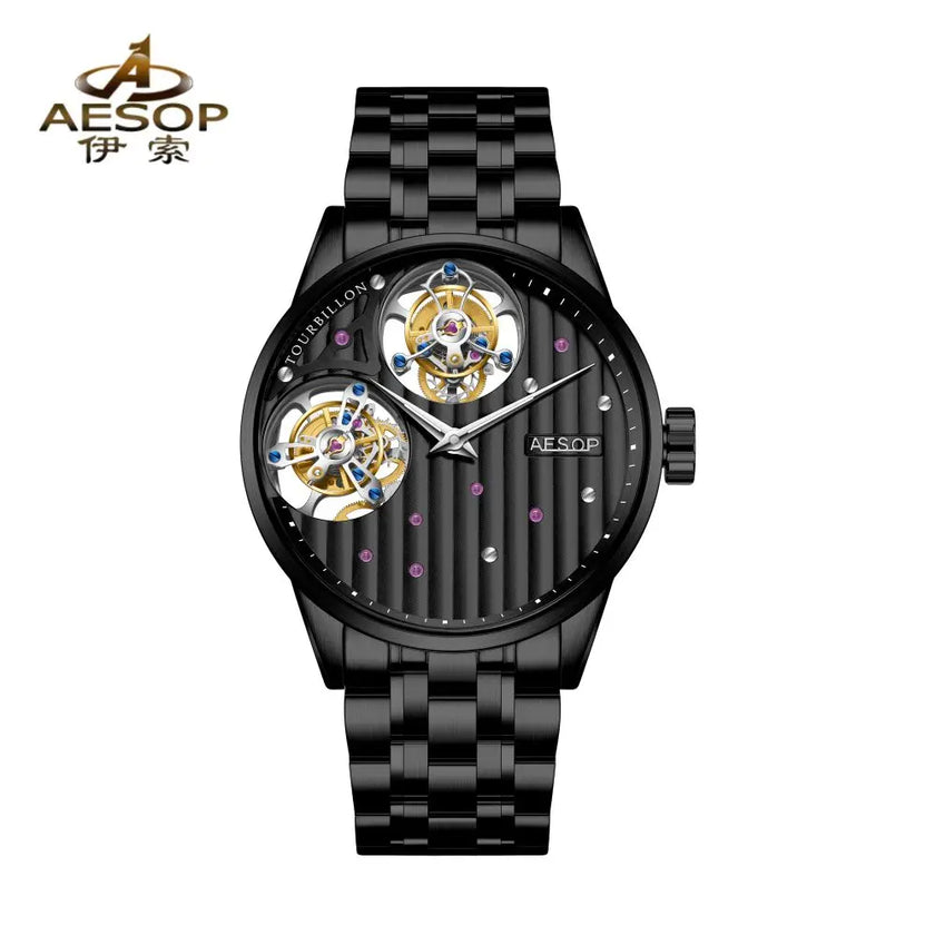 AESOP Double Tourbillon Movement Men's Mechanical Watches For Men Male Skeleton Wristwatch Luxury Sapphire Mirror Official Store