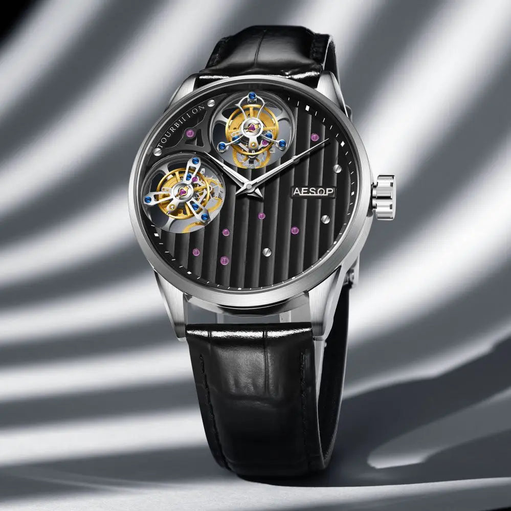 AESOP Double Tourbillon Movement Men's Mechanical Watches For Men Male Skeleton Wristwatch Luxury Sapphire Mirror Official Store