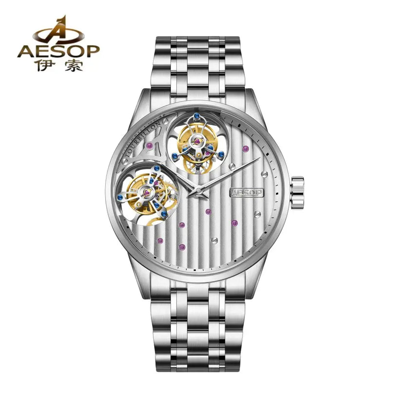 AESOP Double Tourbillon Movement Men's Mechanical Watches For Men Male Skeleton Wristwatch Luxury Sapphire Mirror Official Store