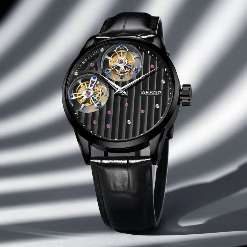 AESOP Double Tourbillon Movement Men's Mechanical Watches For Men Male Skeleton Wristwatch Luxury Sapphire Mirror Official Store