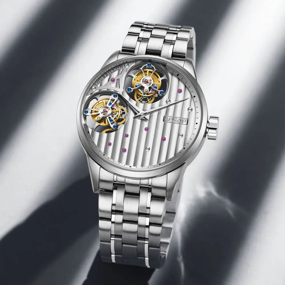 AESOP Double Tourbillon Movement Men's Mechanical Watches For Men Male Skeleton Wristwatch Luxury Sapphire Mirror Official Store
