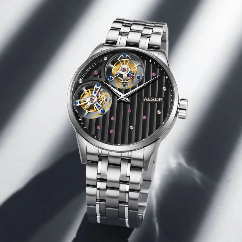AESOP Double Tourbillon Movement Men's Mechanical Watches For Men Male Skeleton Wristwatch Luxury Sapphire Mirror Official Store