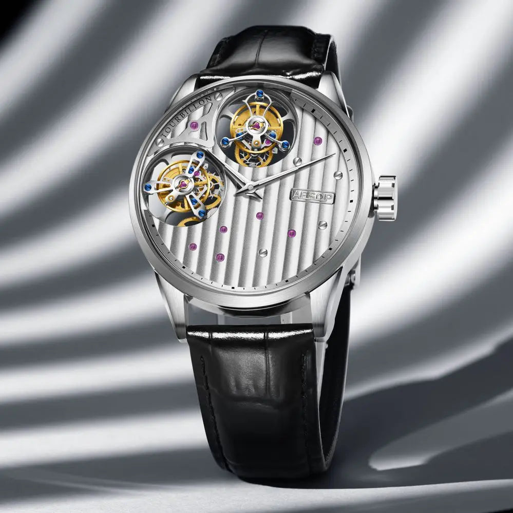 AESOP Double Tourbillon Movement Men's Mechanical Watches For Men Male Skeleton Wristwatch Luxury Sapphire Mirror Official Store