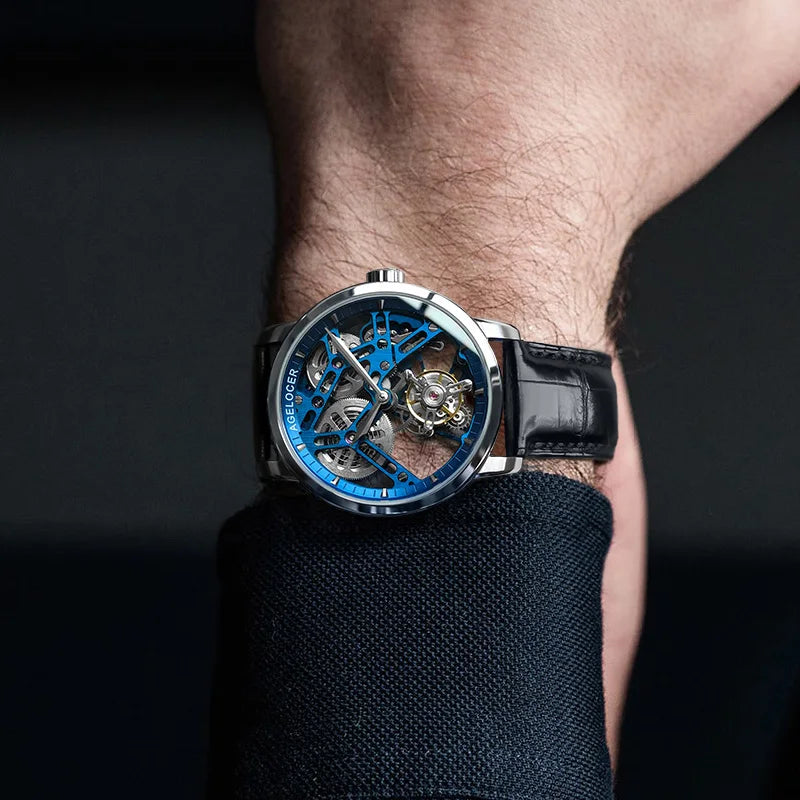 AGELOCER Original Tourbillon Watch Fashion Men's Business Formal Luxury Skeleton Manual Mechanical Watch Birthday Gift for Men