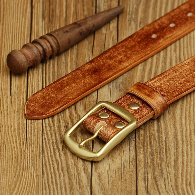 Handmade Belt Buckles for Men Thick Natural Vegetable Tanned Leather Leather Pin Buckle Mens Waist Belt Men's Belt Gifts for Men