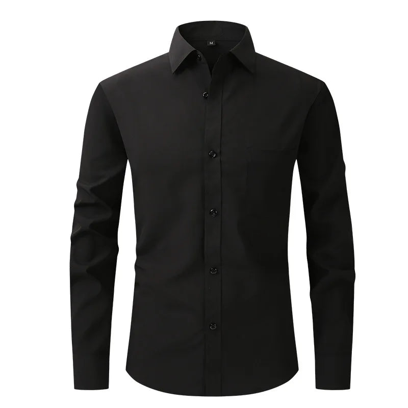 Men's Casual Fashion Classic Basic Business Solid Color Long Sleeved white Shirt Pink Green Red Orange Blue High Quality Shirts