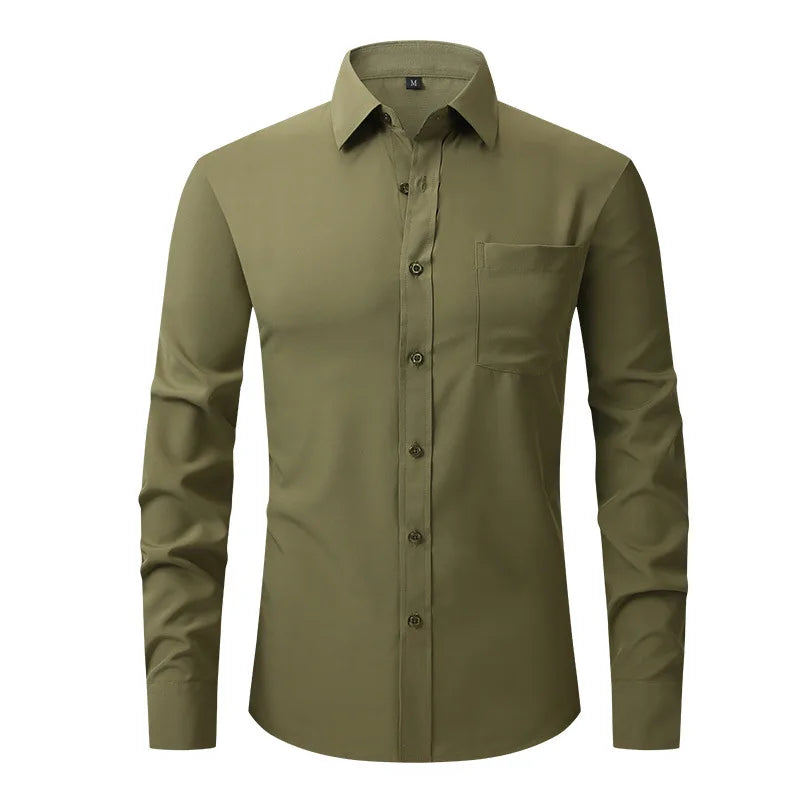 Men's Casual Fashion Classic Basic Business Solid Color Long Sleeved white Shirt Pink Green Red Orange Blue High Quality Shirts