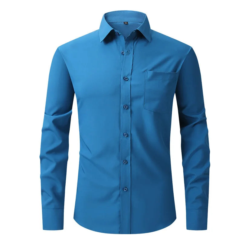 Men's Casual Fashion Classic Basic Business Solid Color Long Sleeved white Shirt Pink Green Red Orange Blue High Quality Shirts