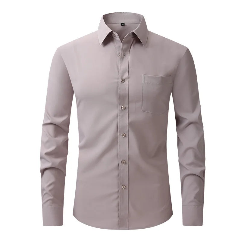 Men's Casual Fashion Classic Basic Business Solid Color Long Sleeved white Shirt Pink Green Red Orange Blue High Quality Shirts