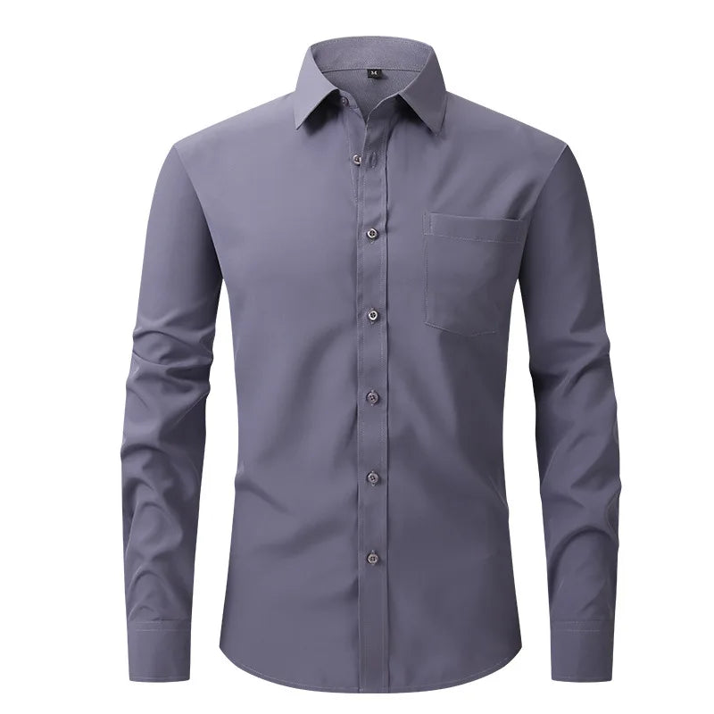 Men's Casual Fashion Classic Basic Business Solid Color Long Sleeved white Shirt Pink Green Red Orange Blue High Quality Shirts