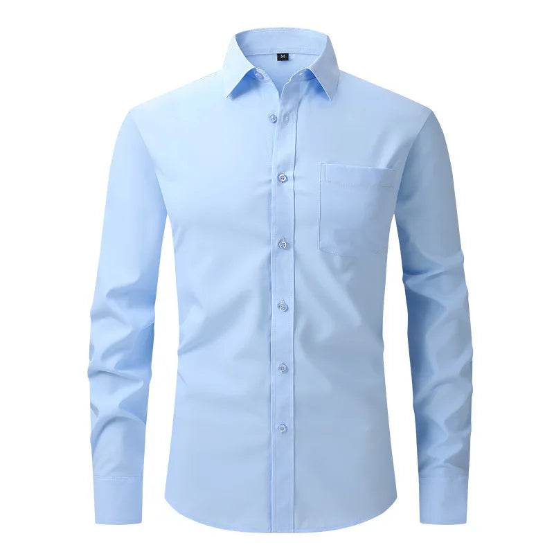 Men's Casual Fashion Classic Basic Business Solid Color Long Sleeved white Shirt Pink Green Red Orange Blue High Quality Shirts