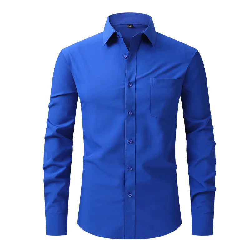 Men's Casual Fashion Classic Basic Business Solid Color Long Sleeved white Shirt Pink Green Red Orange Blue High Quality Shirts