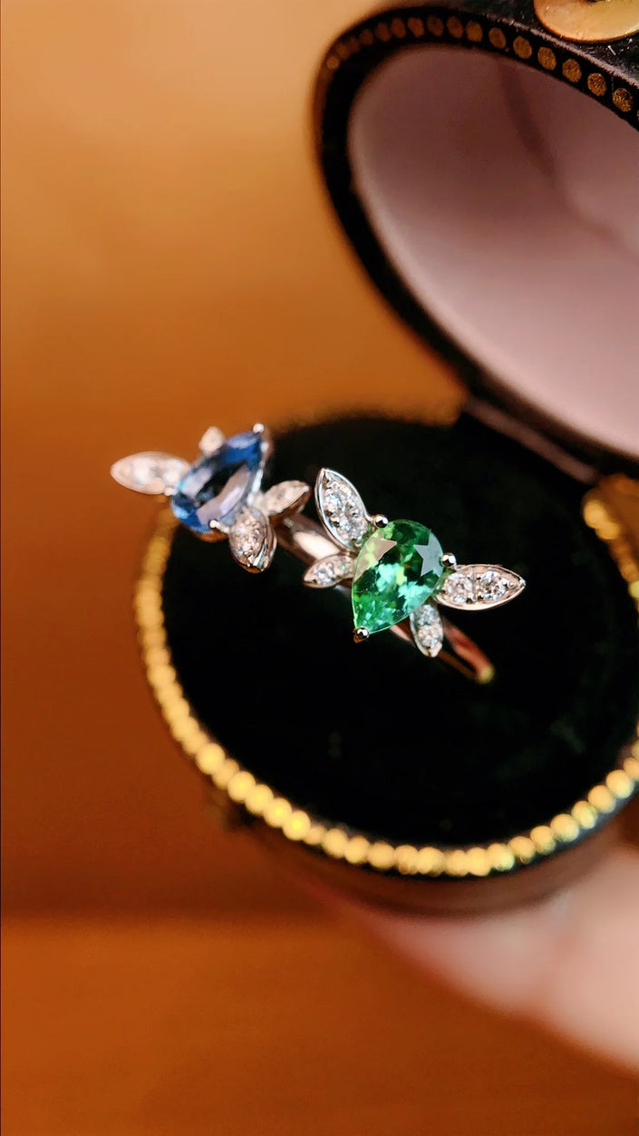 14268 Jewellery Solid 18K White Gold Nature 0.228ct Blue Aquamarine 0.289ct Paraiba Gems Rings for Women Fine Jewelry Presents
