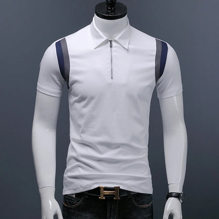 2023 Summer Casual Polo Shirt Men Short Sleeve Turn Down Collar Slim Contrast Color Polo Shirts for Mens Casual Youth Tops T49