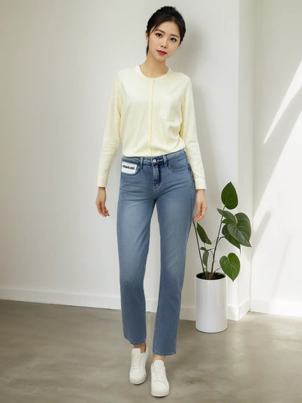 2024 early spring new heavy industry contrast color straight jeans versatile trousers women's style