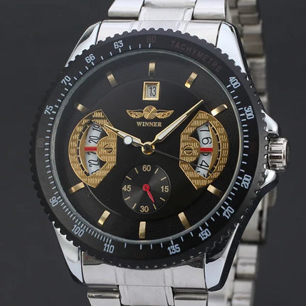 50pcs/lot winner-D164 stainless steel mechanical watch skeleton winner watch hollow out men watch wholesale winner watch
