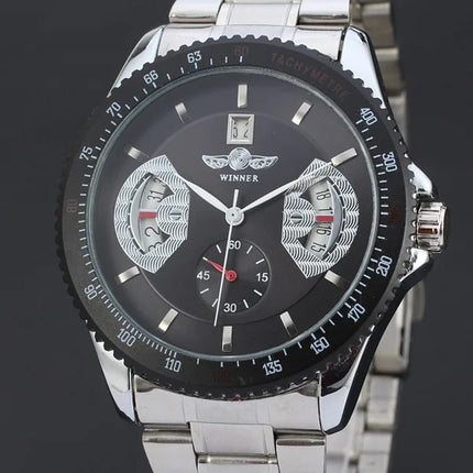 50pcs/lot winner-D164 stainless steel mechanical watch skeleton winner watch hollow out men watch wholesale winner watch
