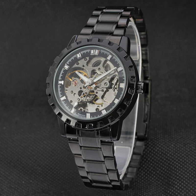 50pcs/lot winner-D218 hot seller winner watch fashion stainless steel mechanical watch roman style skeleton men  watch