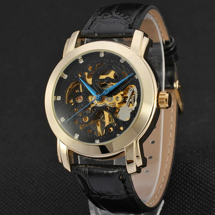 50pcs/lot winner-D231 unique brand winner watch fashion fashion mechanical leather watch roman style skeleton men watch
