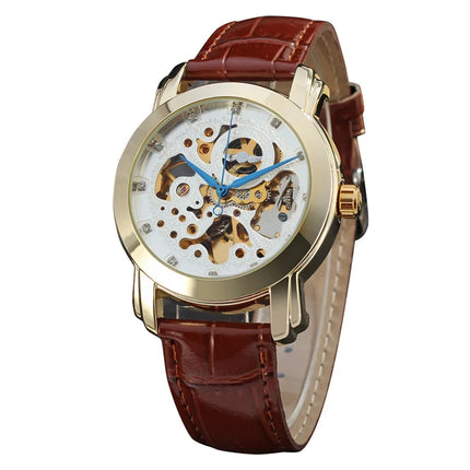 50pcs/lot winner-D231 unique brand winner watch fashion fashion mechanical leather watch roman style skeleton men watch