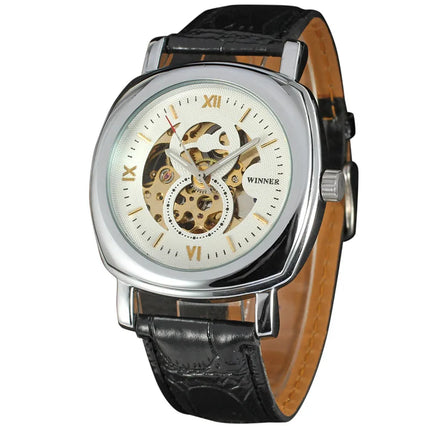 50pcs/lot winner-D271 hot seller square dial skeleton winner watch fashion mechanical watch hollow out winner watch