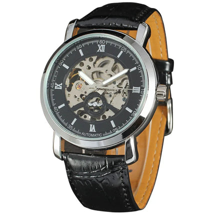 50pcs/lot winner-D284 fashion man skeleton winner watch high quality leather mechanical watch hollow out winner watch