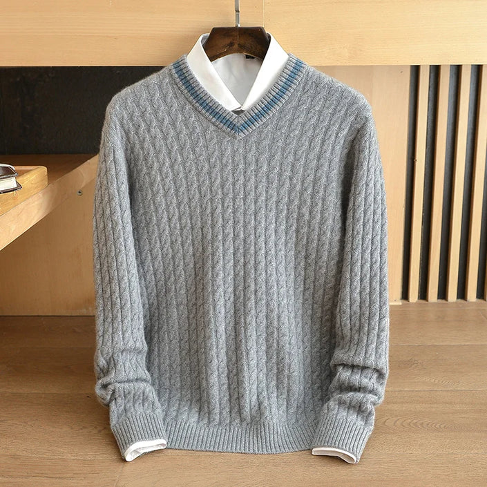 6A  Pure100%  Cashmere Sweater Men's Autumn/Winter  Knitwear V-neck Thickened High Grade Sweater  400-500g xl  M 3xl 4xl 2xl xl