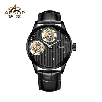 AESOP Double Tourbillon Movement Men's Mechanical Watches For Men Male Skeleton Wristwatch Luxury Sapphire Mirror Official Store
