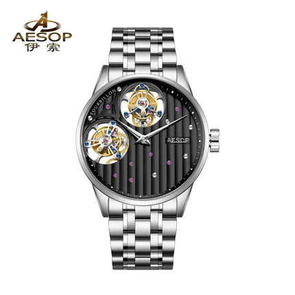 AESOP Double Tourbillon Movement Men's Mechanical Watches For Men Male Skeleton Wristwatch Luxury Sapphire Mirror Official Store