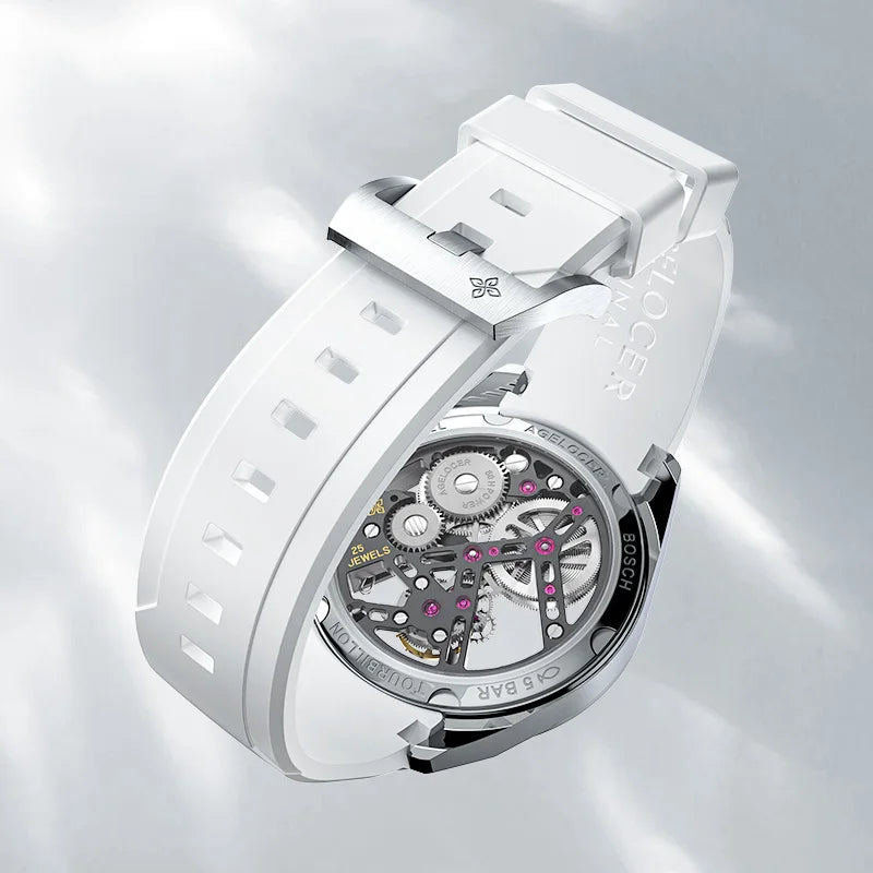 AGELOCER Original Tourbillon Watch Rainbow Bezel Men's Luxury Skeleton Manual Mechanical Watch Birthday Gift for Men