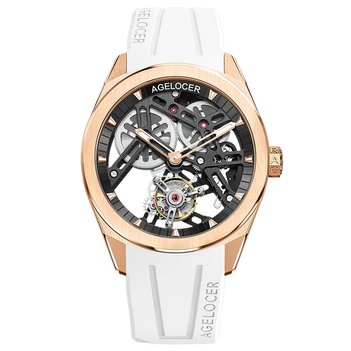 AGELOCER Original Tourbillon Watch Rainbow Bezel Men's Luxury Skeleton Manual Mechanical Watch Birthday Gift for Men