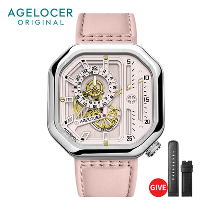 AGELOCER Women's  New Top Brand Square Mechanical Watch Sapphire Street Style Casual Fashion Automatic Watches Ladies Watch