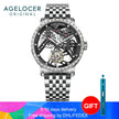 AGELOCER Original Tourbillon Watch Fashion Men's Business Formal Luxury Skeleton Manual Mechanical Watch Birthday Gift for Men