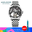 AGELOCER Original Tourbillon Watch Fashion Men's Business Formal Luxury Skeleton Manual Mechanical Watch Birthday Gift for Men
