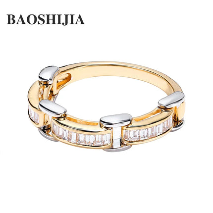 BAOSHIJIA Solid 18K Yellow + White Gold Natural Diamonds Ring Valentine's Day Present Band Fashion Design Jewelry