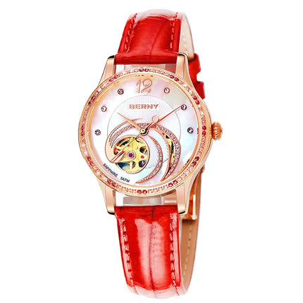 BERNY Automatic Self-winding Women Watch Skeleton Miyota Luxury Gold Watch Lady Sapphire Waterproof Mechanical Watch for Women