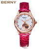 BERNY Mechanical Watch Women Luxury 18K Gold Ladies Clock Automatic Self-Wind Sapphire Glass 72 Diamond 5ATM Skeleton Design