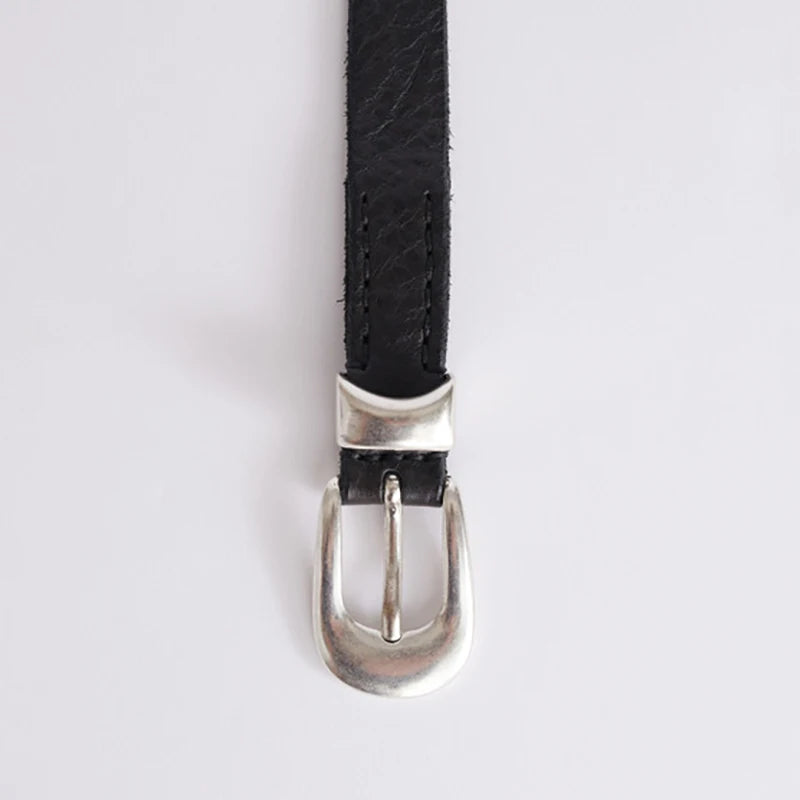 [BOMP] 2024 Autumn Men In Stock Our Legacy Style Black Retro Versatile Metal Genuine Calf Leather Pants Belt Men