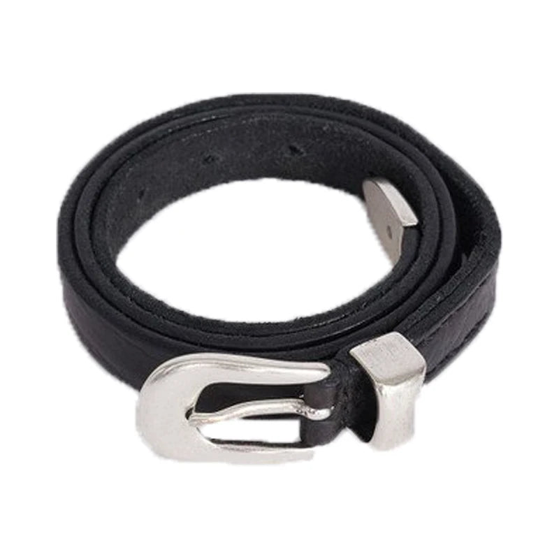 [BOMP] 2024 Autumn Men In Stock Our Legacy Style Black Retro Versatile Metal Genuine Calf Leather Pants Belt Men