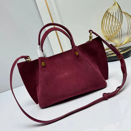 Burgundy Tote Bag Luxury Design Ladies Handbag Ancora Ankela Red High Quality Suede Leather Large Capacity Travel Shopping Bag