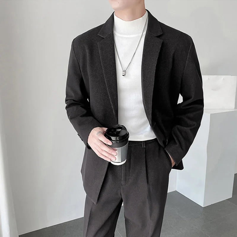 Business Casual Men's Suit Coat Long Sleeve Blazer + Straight Suit Pants Single Button Loose Two-piece Set Autumn Man Set