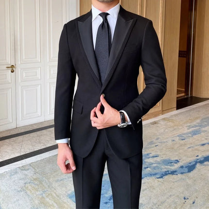 Business Mens Formal Dress Suit Jacket Black Slim Fit British Style Office Man Blazer Top Single Button Wedding Blazers Coat Men