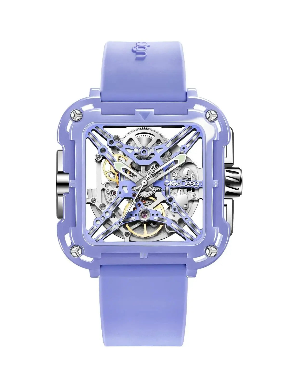 CIGA Design X Series Purple Skeleton Automatic Watch for Women Ladies Elegant Ceramic Mechanical Wrist Watches Silicone Strap