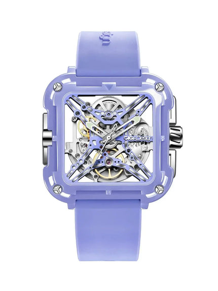 CIGA Design X Series Purple Skeleton Automatic Watch for Women Ladies Elegant Ceramic Mechanical Wrist Watches Silicone Strap
