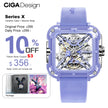 CIGA Design X Series Purple Skeleton Automatic Watch for Women Ladies Elegant Ceramic Mechanical Wrist Watches Silicone Strap