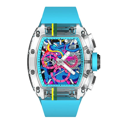 CRONUSART Men Chronograph Watch Tonneau Automatic Mechanical Wristwatch Sapphire Case Lume Fluororubber Strap Sapphire Mirror