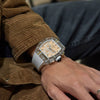 CRONUSART Men Chronograph Watch Tonneau Automatic Mechanical Wristwatch Sapphire Case Lume Fluororubber Strap Sapphire Mirror