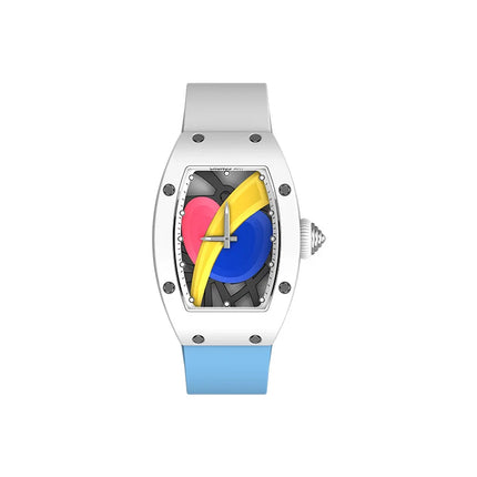 CRONUSART Women Automatic Watch Luxury Tonneau Ladies Mechanical Wristwatch Ceramic Case Fluororubber Strap 3D Rainbow Dial