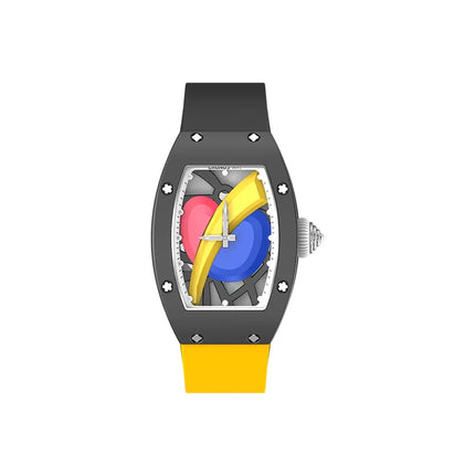 CRONUSART Women Automatic Watch Luxury Tonneau Ladies Mechanical Wristwatch Ceramic Case Fluororubber Strap 3D Rainbow Dial