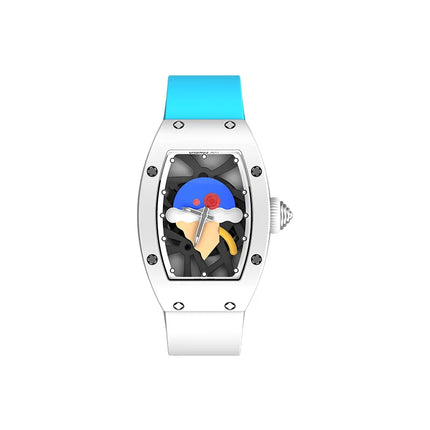CRONUSART Women Automatic Watch Luxury Tonneau Ladies Mechanical Wristwatch Ceramic Case Fluororubber Strap 3D Relief Dial